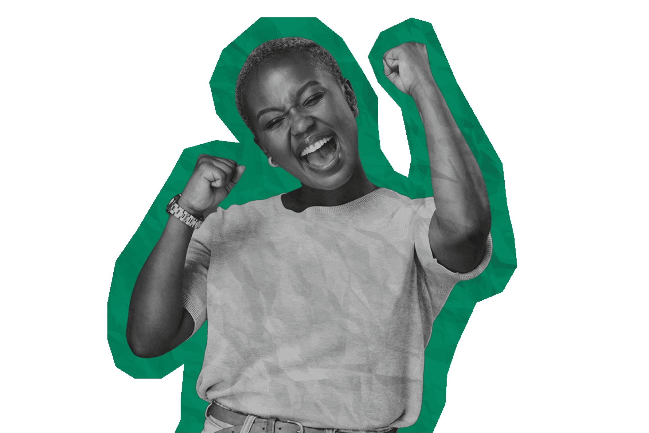 green cutout of a happy lady